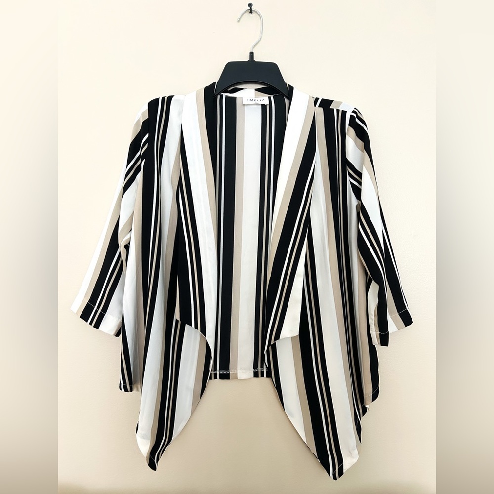 Striped High-Low Casual Blazer, 3/4 Sleeves
